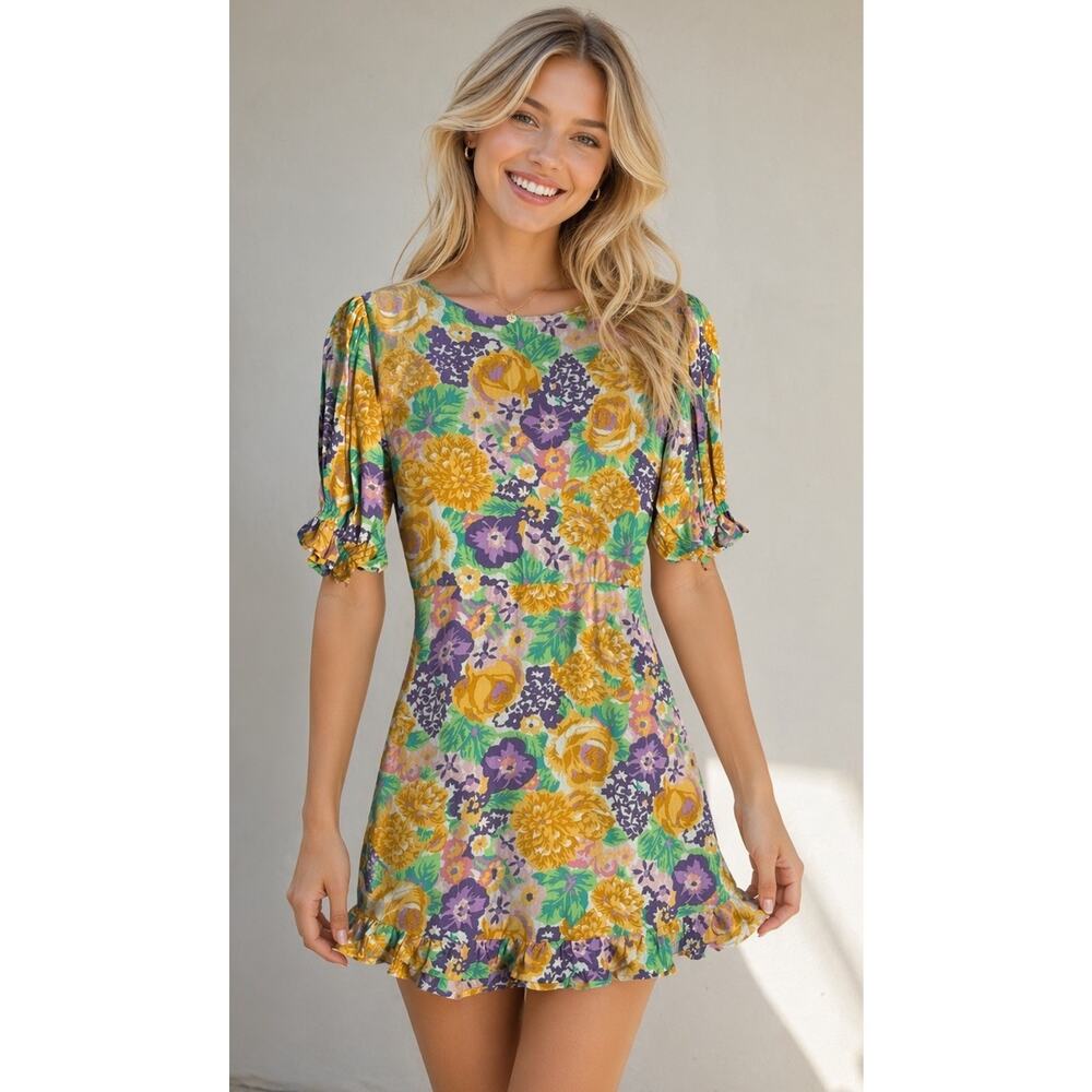 NWT Faithfull The Brand Florence Mini Dress Size 4 Floral Ruffle Boho Romantic